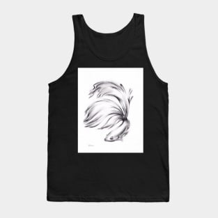 Betta - Charcoal pencil drawing of a Siamese Fighting Fish Tank Top